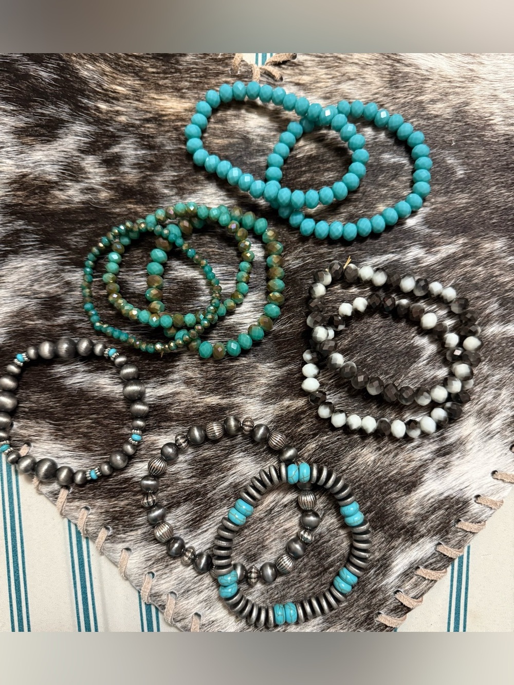 Stretch Beaded Gemstone Style Bracelet Set of 10– Western/Boho